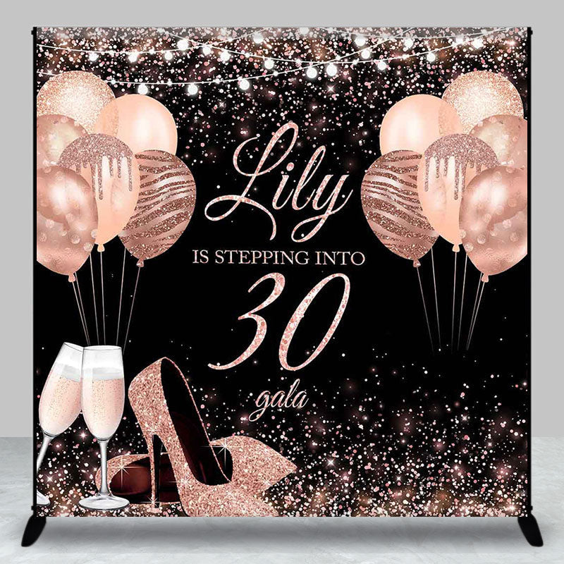 Aperturee - Custom Black Pink Rose Cheers 30th Birthday Backdrop