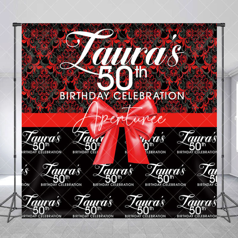 Aperturee - Custom Black Red 50th Birthday Celebration Backdrop