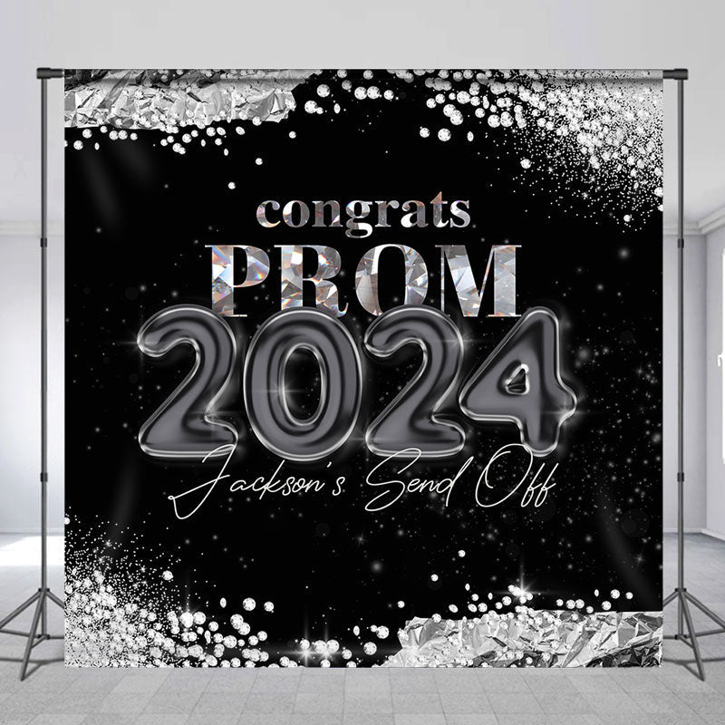 Aperturee - Custom Black Silver Elegant Prom Graduation Backdrop