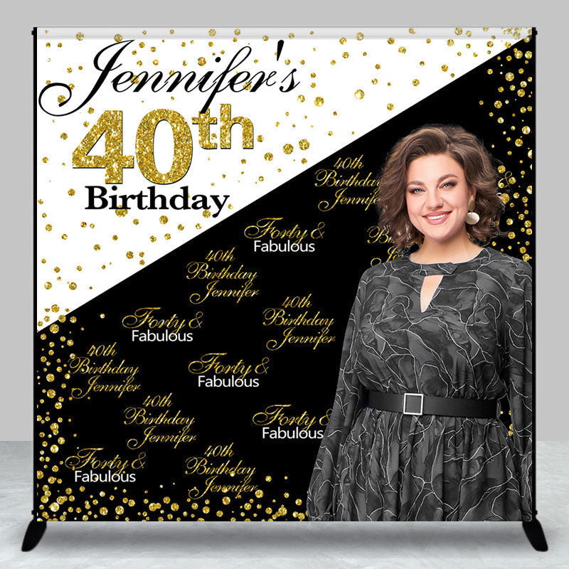 Aperturee - Custom Black White Gold Glitter 40th Birthday Backdrop