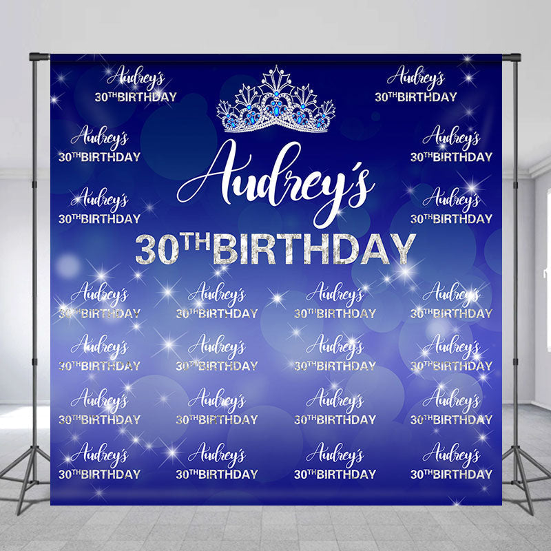 Aperturee - Custom Blue Glitter Crown Repeat Birthday Backdrop