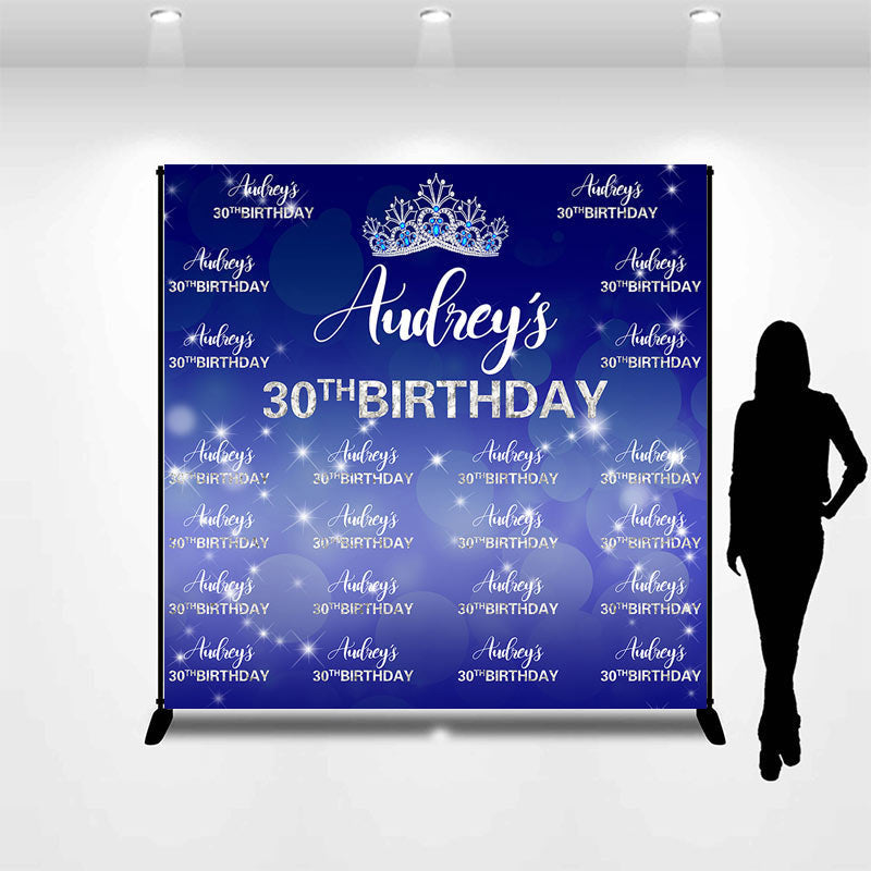 Aperturee - Custom Blue Glitter Crown Repeat Birthday Backdrop