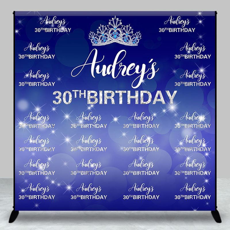 Aperturee - Custom Blue Glitter Crown Repeat Birthday Backdrop