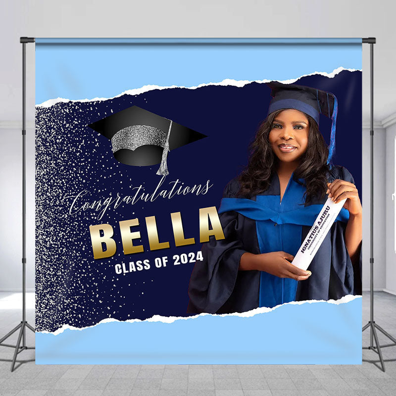 Aperturee - Custom Blue Paper Slit Glitter Graduation Backdrop