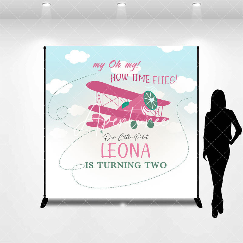 Aperturee - Custom Blue Sky Pink Airplane 2nd Birthday Backdrop