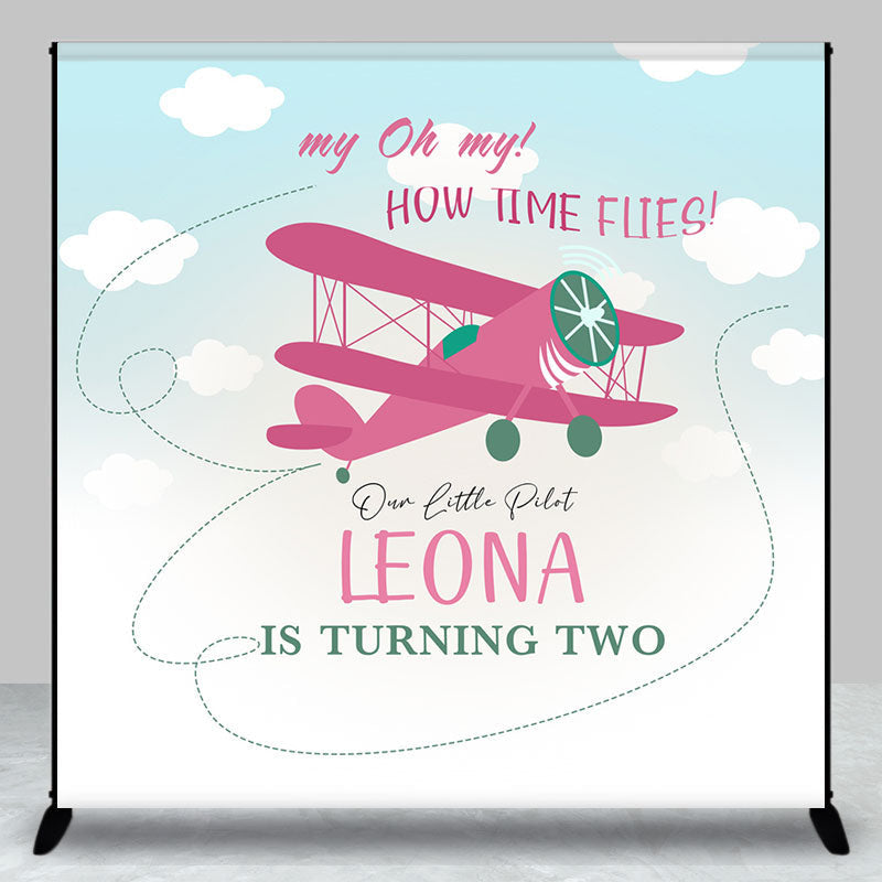 Aperturee - Custom Blue Sky Pink Airplane 2nd Birthday Backdrop