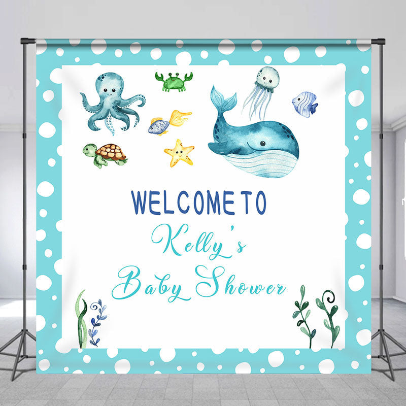 Aperturee - Custom Blue Under The Sea Whale Baby Shower Backdrop