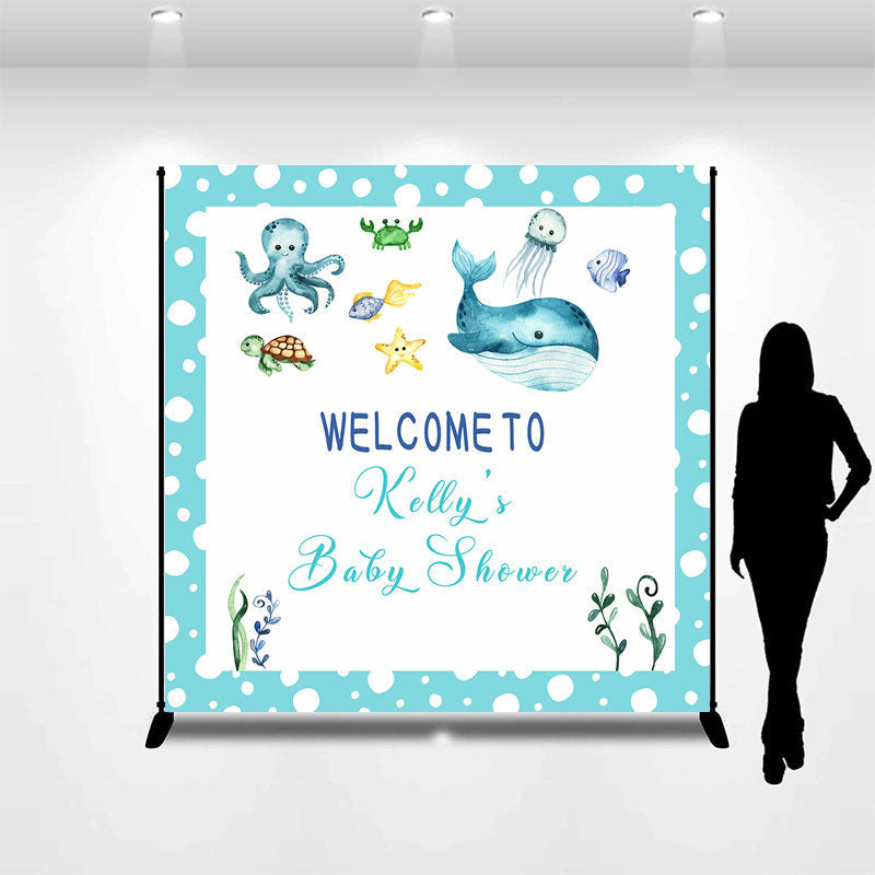 Aperturee - Custom Blue Under The Sea Whale Baby Shower Backdrop