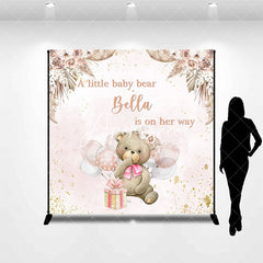 Aperturee - Custom Boho Bear Balloon Pink Baby Shower Backdrop