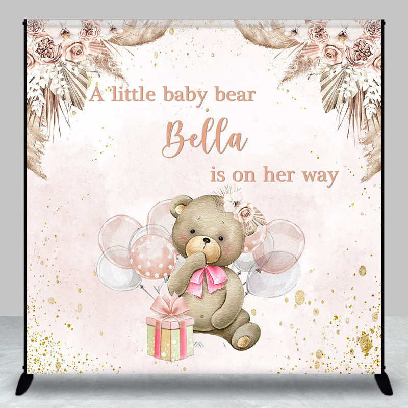 Aperturee - Custom Boho Bear Balloon Pink Baby Shower Backdrop