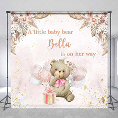 Aperturee - Custom Boho Bear Balloon Pink Baby Shower Backdrop