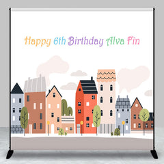 Aperturee - Custom Cartoon Building 6th Happy Birthday Backdrop