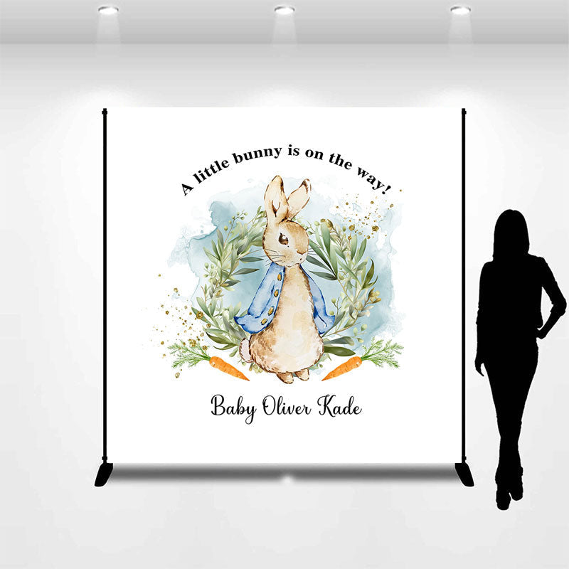 Aperturee - Custom Cartoon Bunny Carrot Baby Shower Backdrop