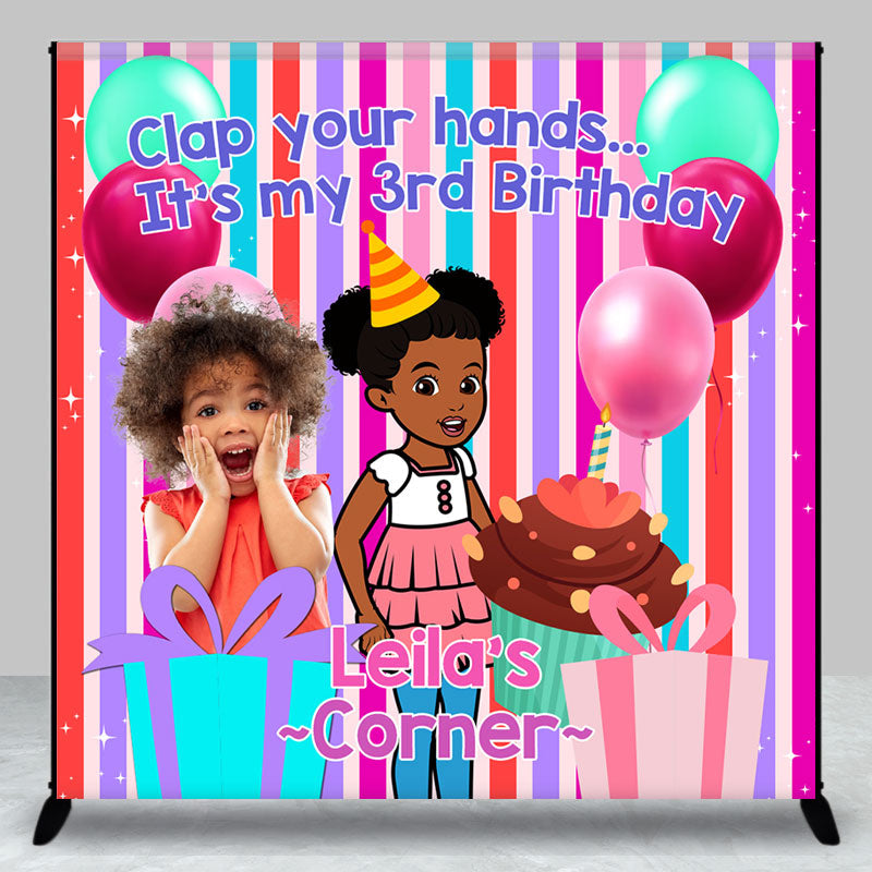 Aperturee - Custom Clap Your Hands Colorful 3rd Birthday Backdrop