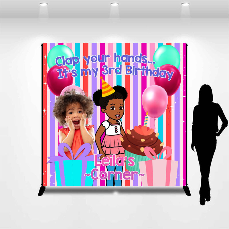 Aperturee - Custom Clap Your Hands Colorful 3rd Birthday Backdrop