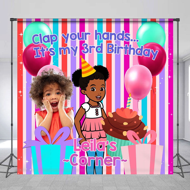 Aperturee - Custom Clap Your Hands Colorful 3rd Birthday Backdrop