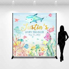 Aperturee - Custom Colorful Undersea Animal Baby Shower Backdrop