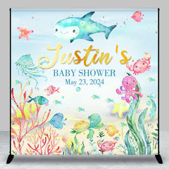 Aperturee - Custom Colorful Undersea Animal Baby Shower Backdrop