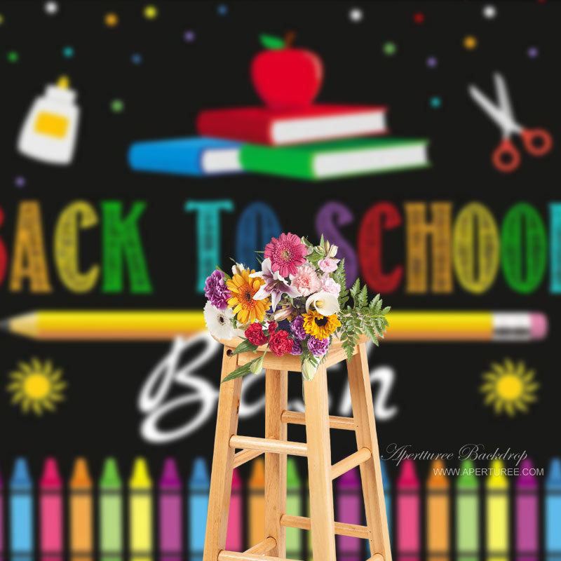 Aperturee - Custom Crayon Pencil Book Black Back To School Backdrop