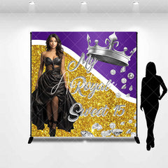 Aperturee - Custom Crown Gold Purple Sweet 15 Birthday Backdrop