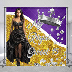 Aperturee - Custom Crown Gold Purple Sweet 15 Birthday Backdrop