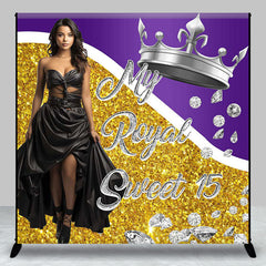 Aperturee - Custom Crown Gold Purple Sweet 15 Birthday Backdrop