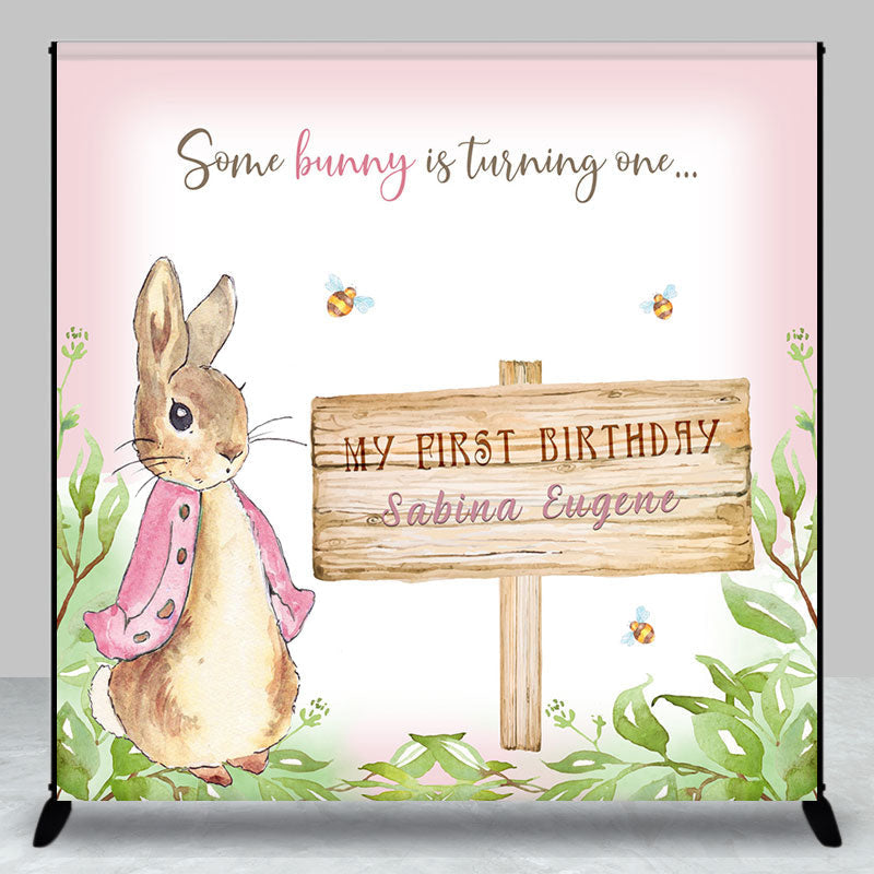 Aperturee - Custom Cute Bunny Spring Plant 1st Birthday Backdrop