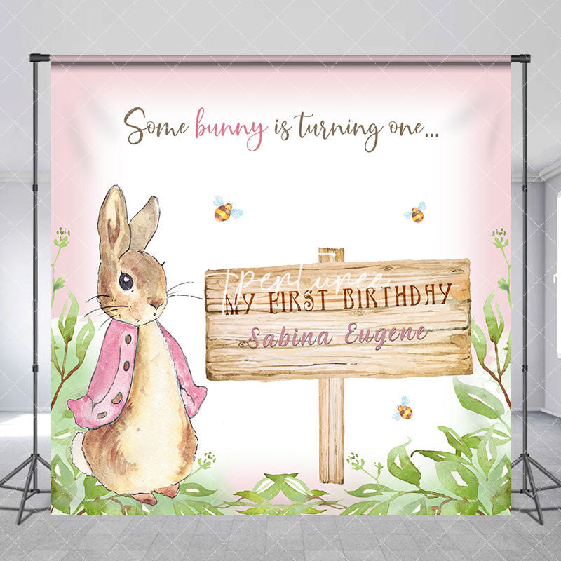 Aperturee - Custom Cute Bunny Spring Plant 1st Birthday Backdrop