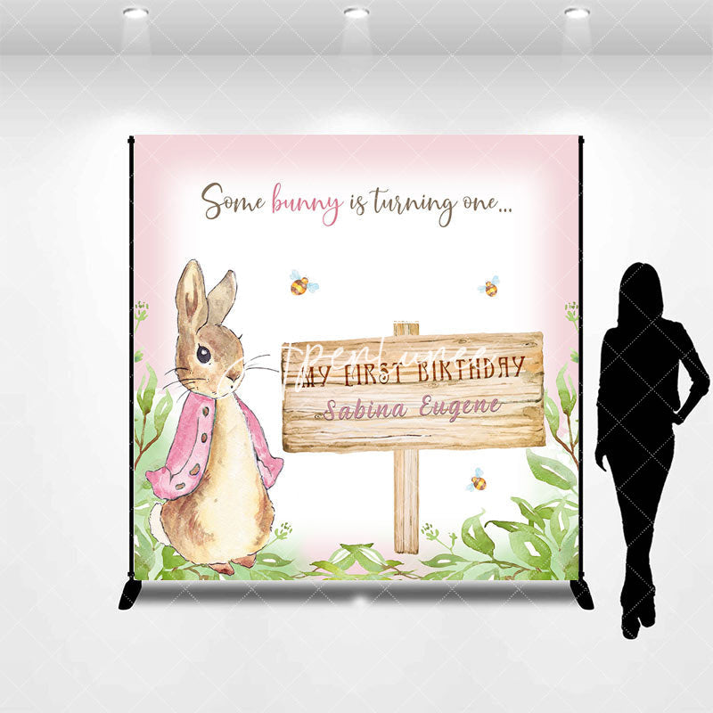 Aperturee - Custom Cute Bunny Spring Plant 1st Birthday Backdrop