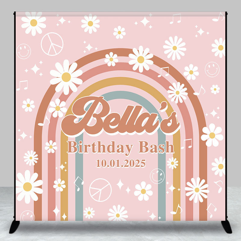 Aperturee - Custom Daisy Rainbow Groovy Pink Birthday Backdrop