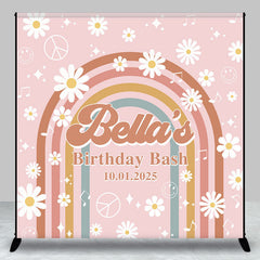 Aperturee - Custom Daisy Rainbow Groovy Pink Birthday Backdrop