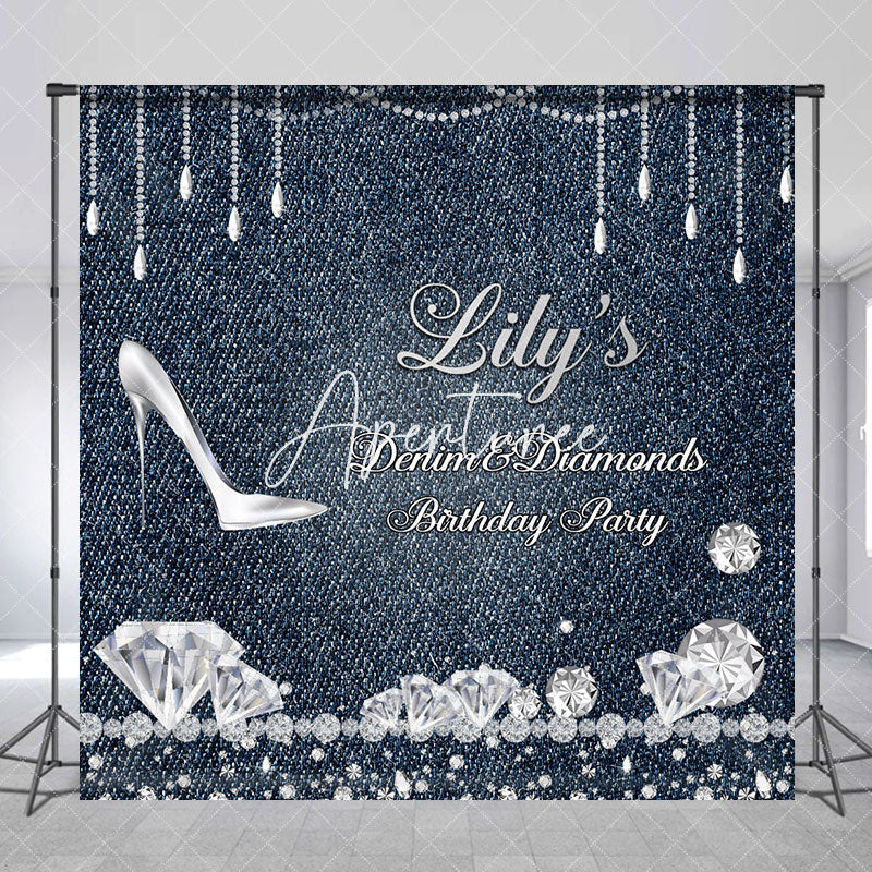 Aperturee - Custom Denim Diamonds High Heels Birthday Backdrop