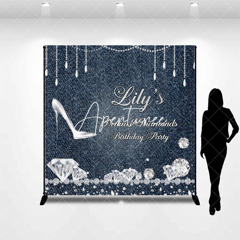 Aperturee - Custom Denim Diamonds High Heels Birthday Backdrop