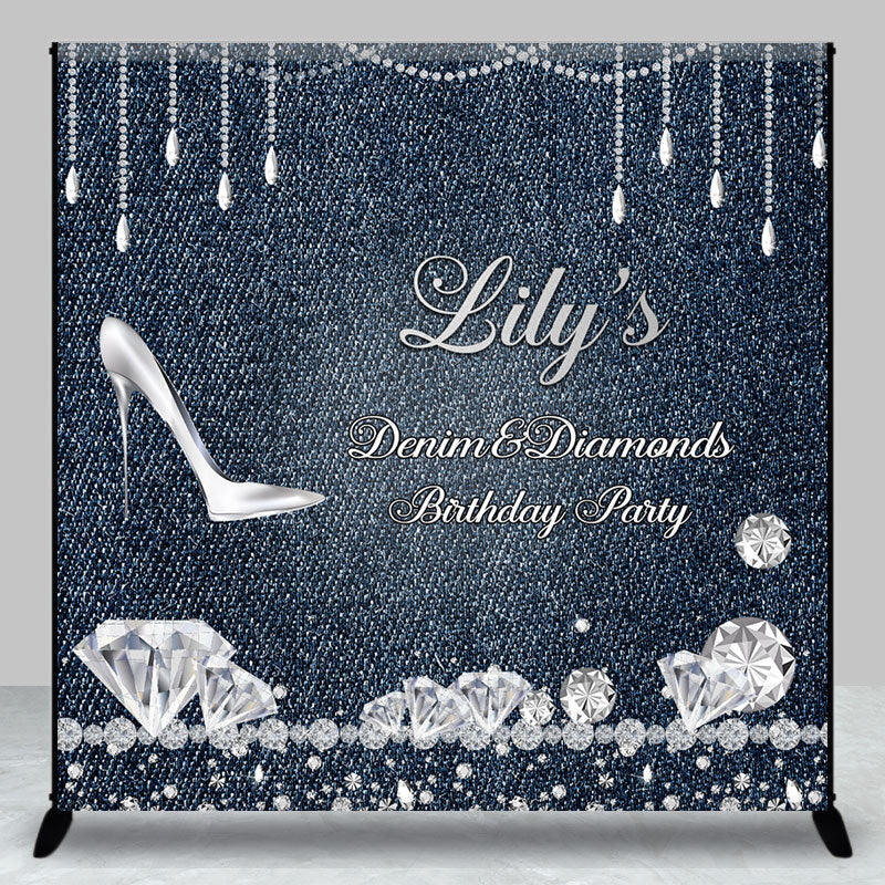 Aperturee - Custom Denim Diamonds High Heels Birthday Backdrop