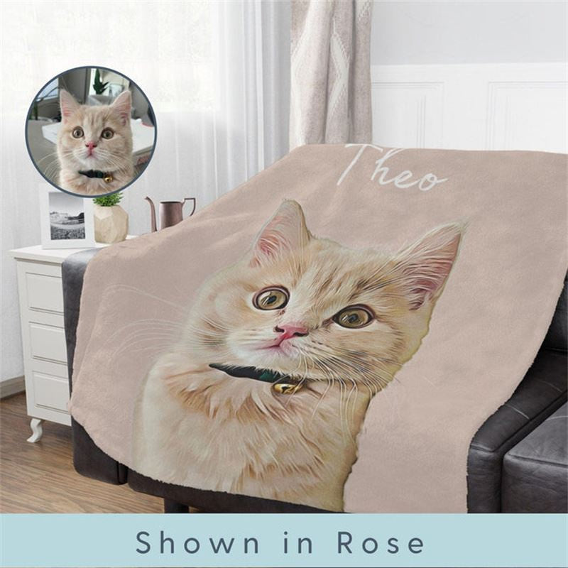 Aperturee - Custom Dog Cat Photo Name Pet Oil Painting Blanket