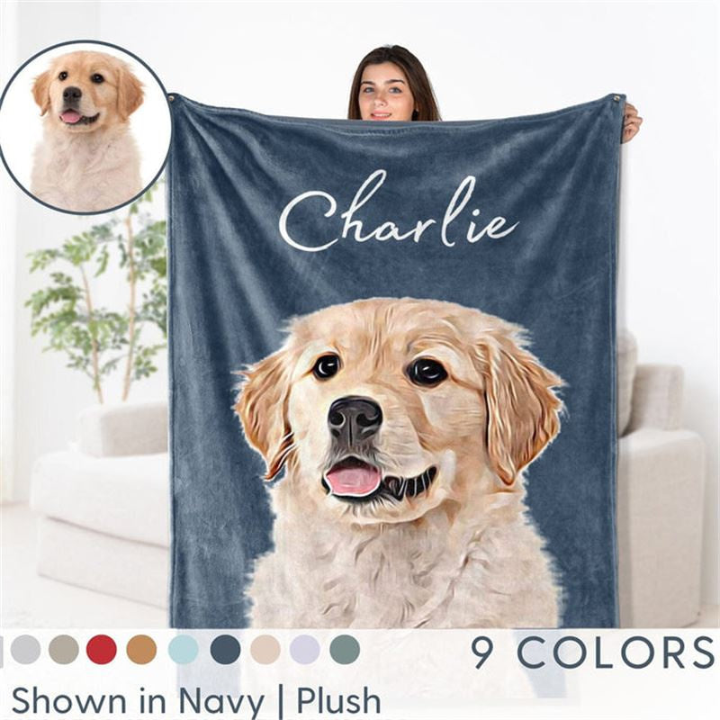 Aperturee - Custom Dog Cat Photo Name Pet Oil Painting Blanket