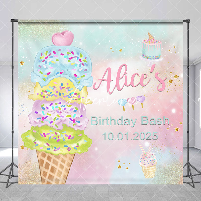 Aperturee - Custom Dreamlike Icecream Cake 3rd Birthday Backdrop