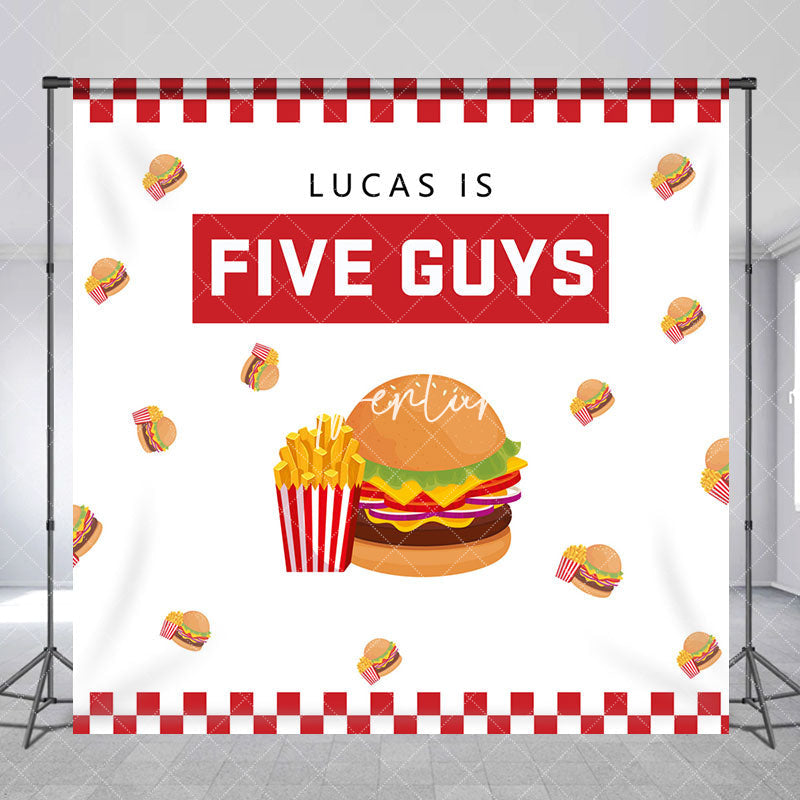 Aperturee - Custom Five Guys Burger Fries 5th Birthday Backdrop