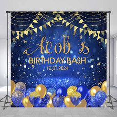 Aperturee - Custom Flag Blue Gold Balloon Birthday Bash Backdrop