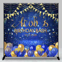 Aperturee - Custom Flag Blue Gold Balloon Birthday Bash Backdrop