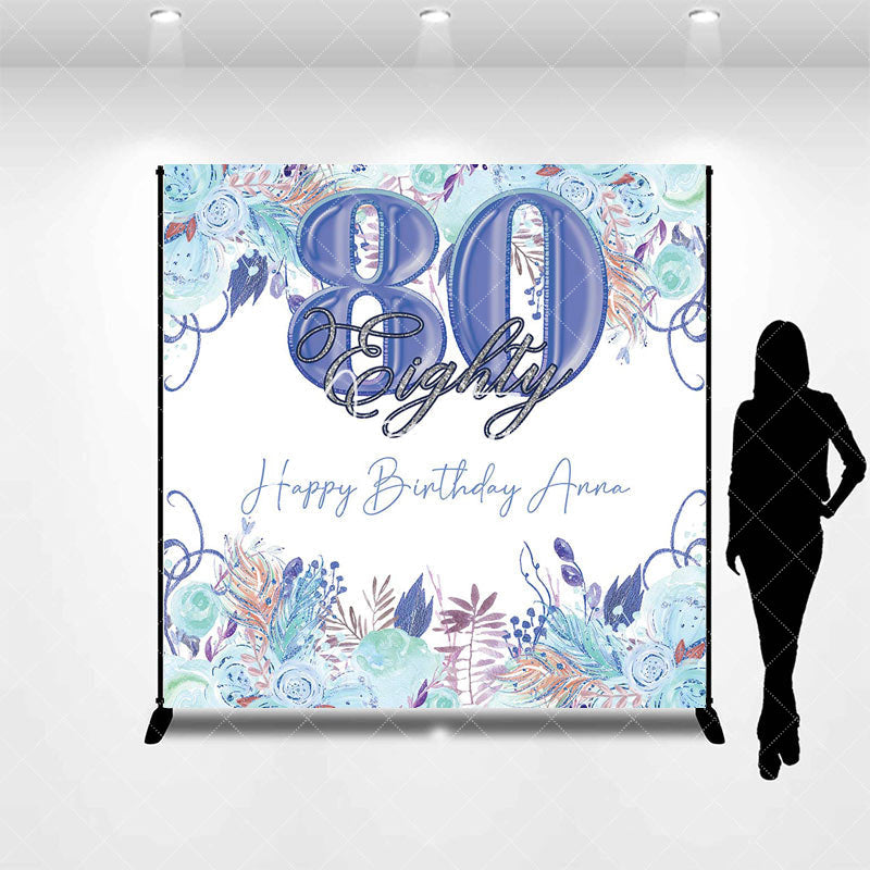 Aperturee - Custom Floral Boho Leaves 80th Birthday Backdrop