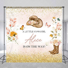 Aperturee - Custom Flowers Cowgirl Glitter Baby Shower Backdrop