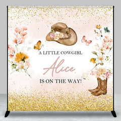 Aperturee - Custom Flowers Cowgirl Glitter Baby Shower Backdrop