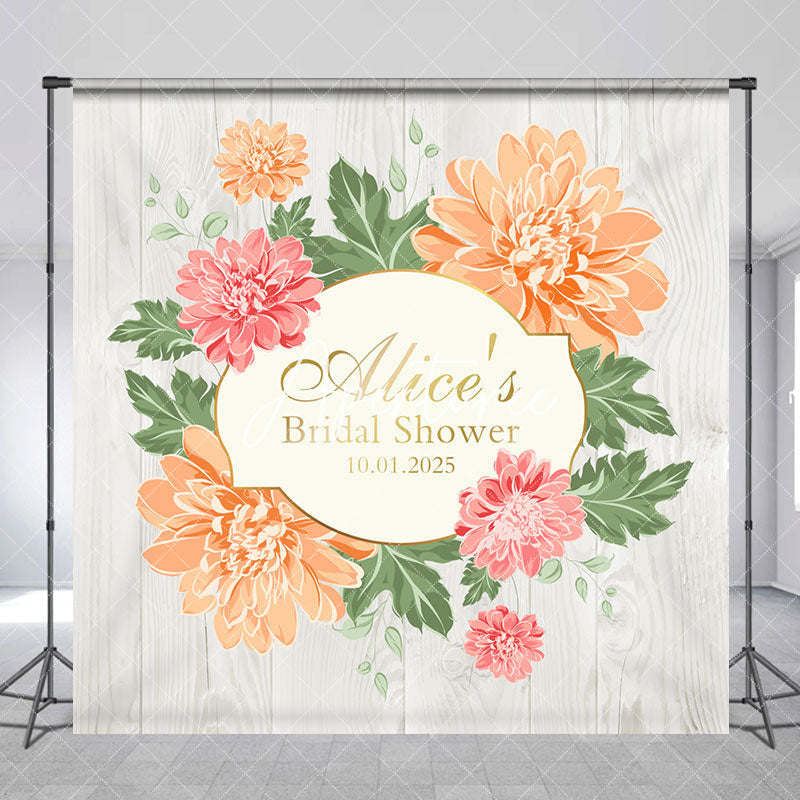 Aperturee - Custom Flowers Wood Texture Bridal Shower Backdrop