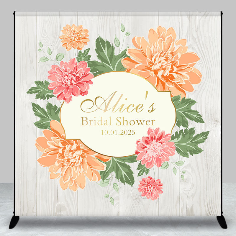 Aperturee - Custom Flowers Wood Texture Bridal Shower Backdrop