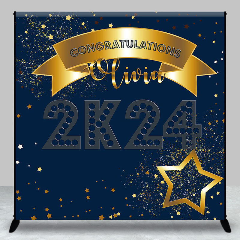 Aperturee - Custom Glitter Navy Blue Graduation Party Backdrop