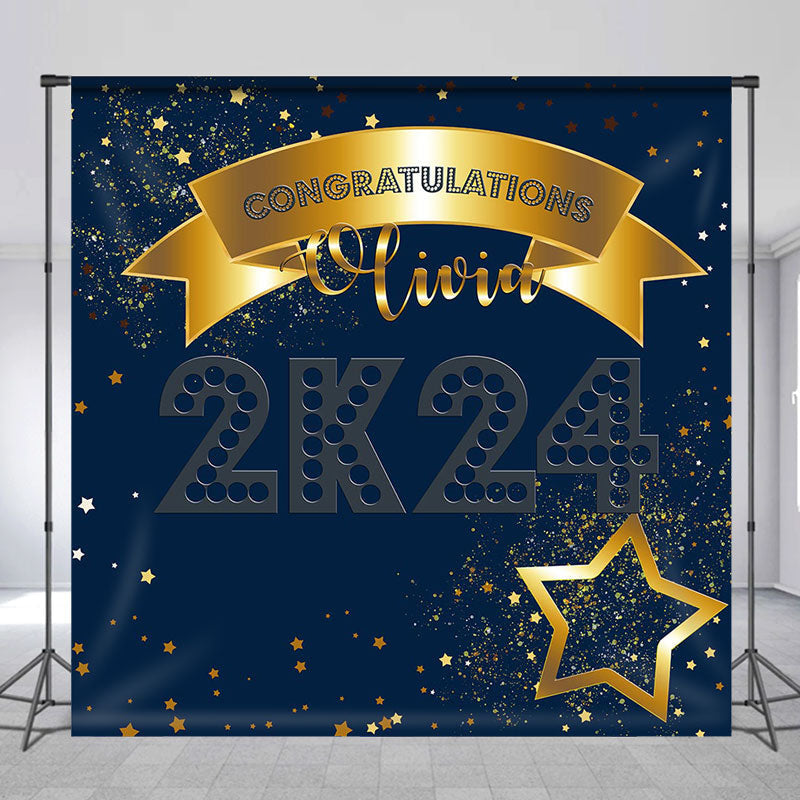 Aperturee - Custom Glitter Navy Blue Graduation Party Backdrop