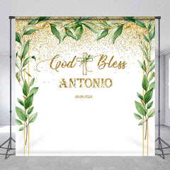 Aperturee - Custom God Bless Greenery White Baptism Backdrop