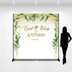 Aperturee - Custom God Bless Greenery White Baptism Backdrop