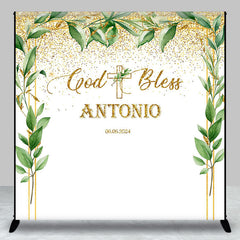 Aperturee - Custom God Bless Greenery White Baptism Backdrop